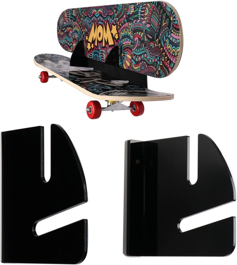 WLSANX Skateboard Rack Wall Mount Double Layer Skateboard Display Rack Wall Mount Skateboard Shelf Skateboard Storage Rack Skateboard Deck Display Rack Skateboard Holder Wall (Black 1 Pair) - Image 1